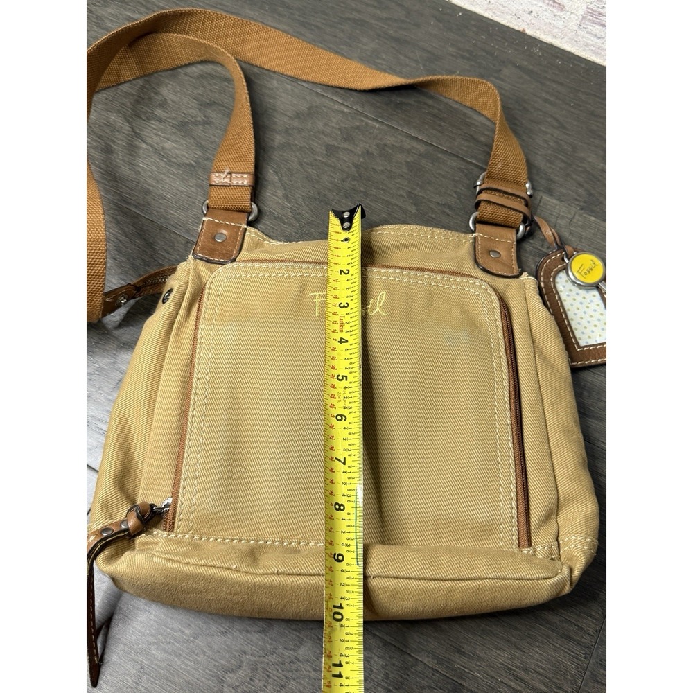 Fossil Canvas Crossbody Shoulder Bag Purse Organizer Leather Trim Adjustable - Picture 2 of 7